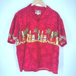 Vintage Kalaheo Hawaiian Camp Shirt Palm Tree Novelty Print Hawaii USA Large